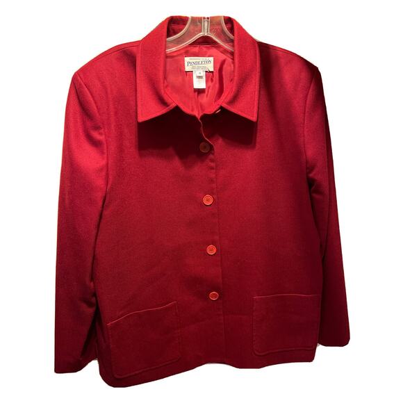 Pendleton Vintage Women’s Size 18 Red Wool Long Sleeve Button Down Coat - Picture 1 of 15